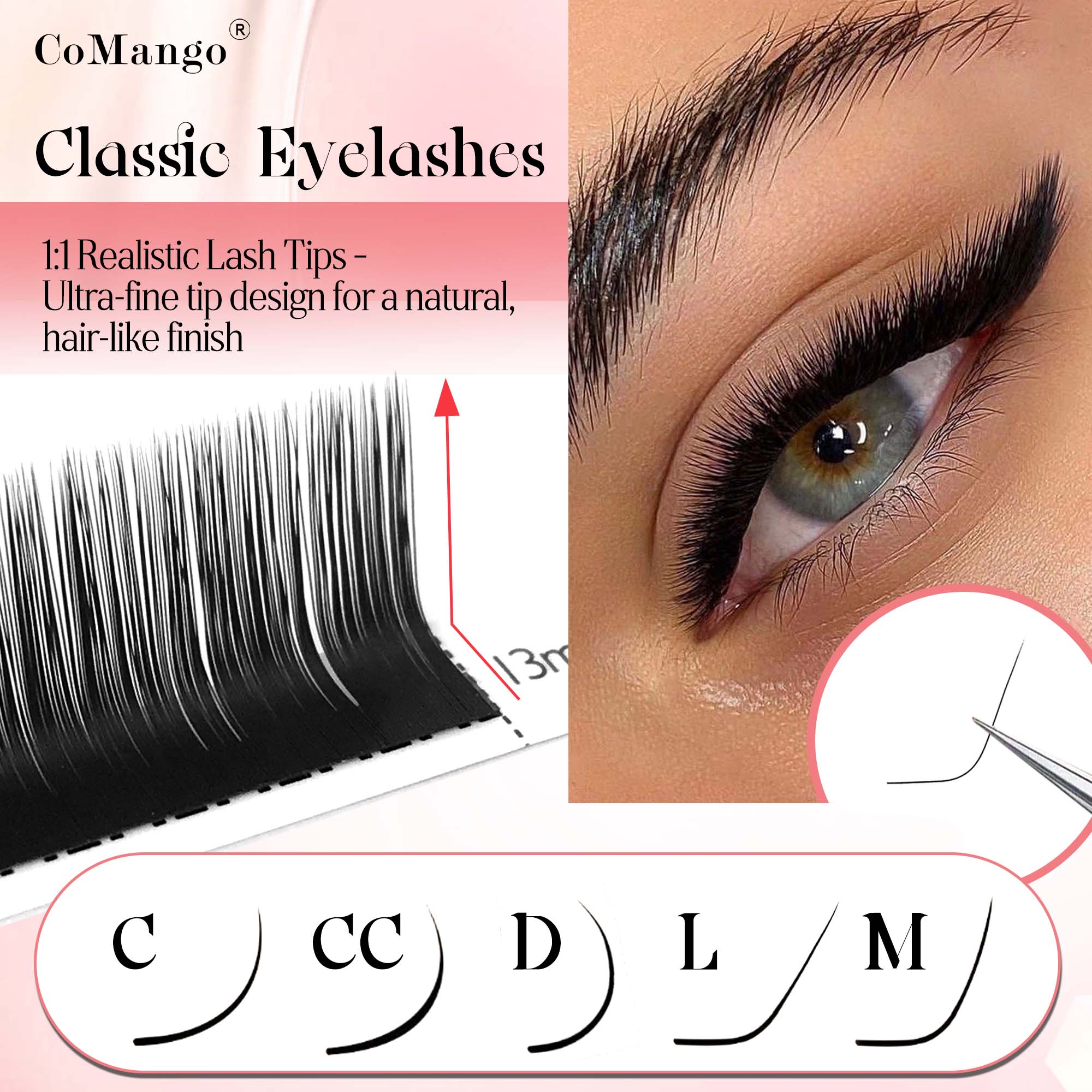 Eyelash Extensions Classic - CoMango классическое наращивание ресниц 0,03/0,05/0,07/0,1/0,15 мм